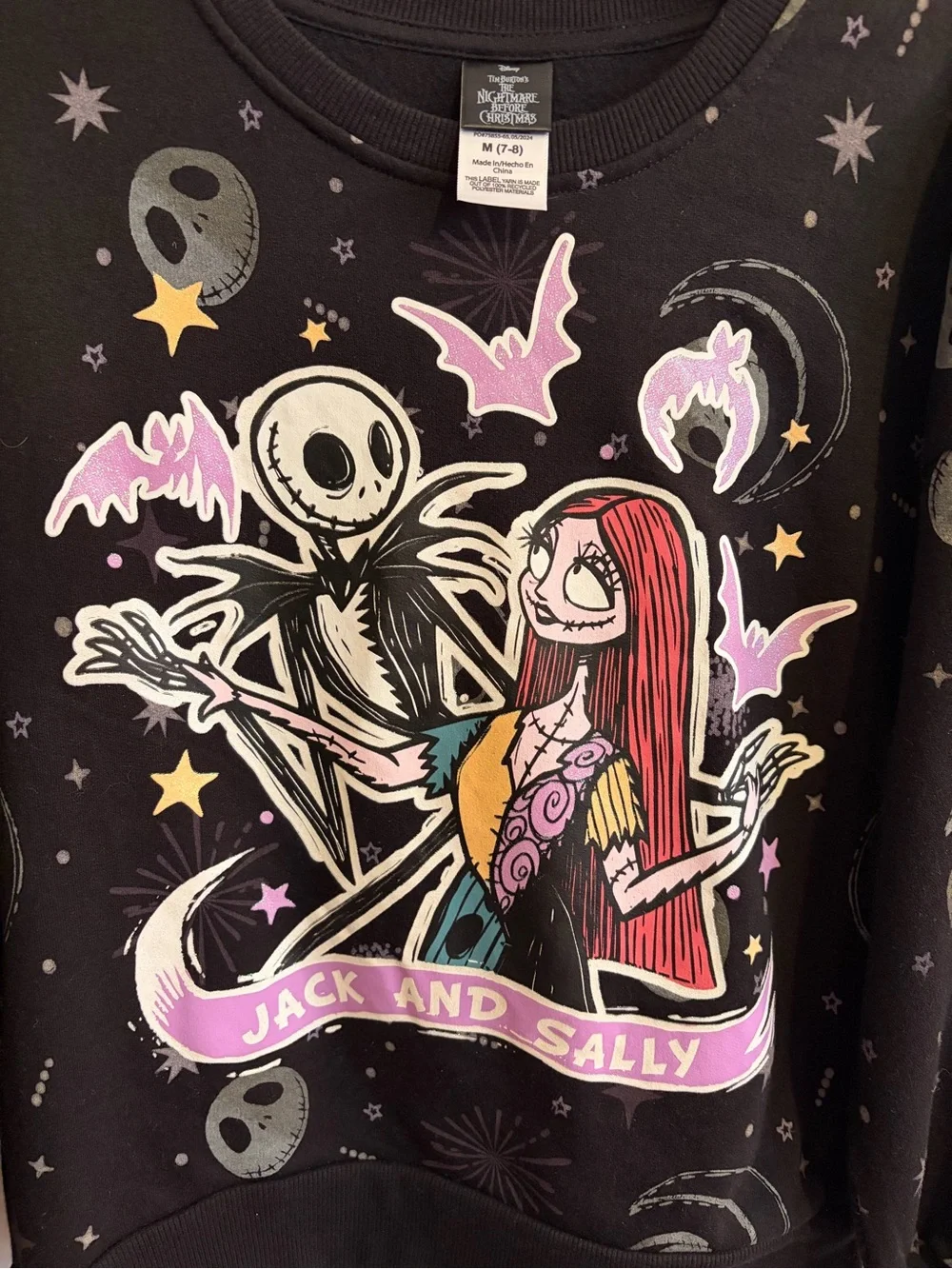 The Nightmare Before Christmas Jack & Sally Graphic Sweatshirt -  Girls size 7/8
